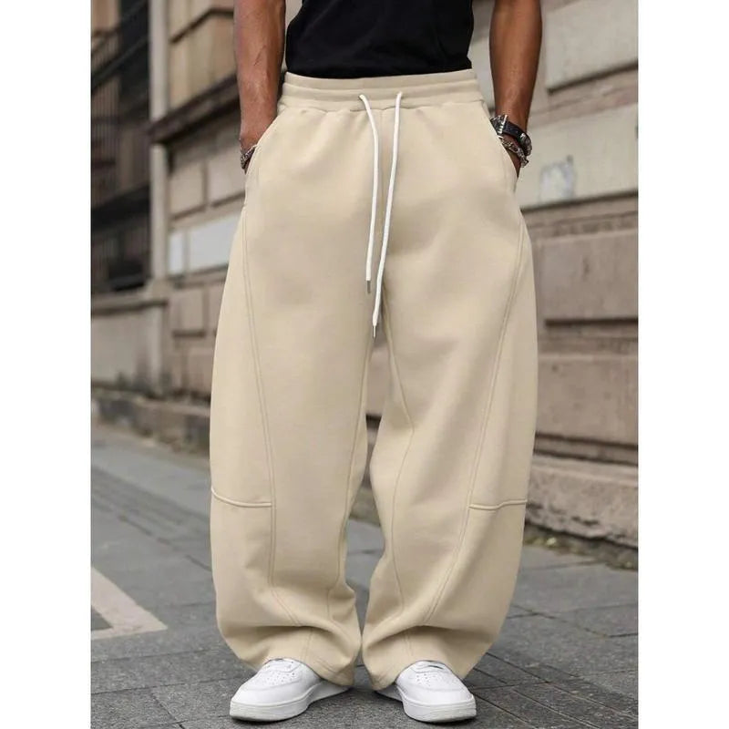 Men's straight-leg trousers with high waist elastic fit in bamboo fibre rabbit fur blend
