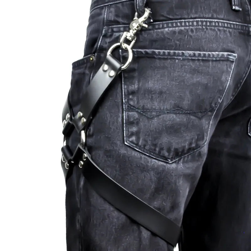 Black PU leather leggings fashion accessory laid flat.