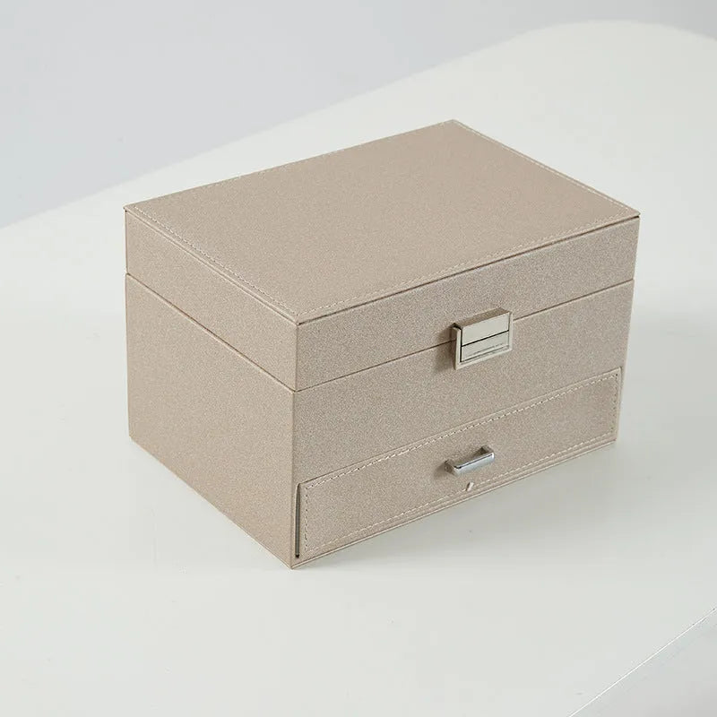 European style PU leather jewellery storage box in black, pink, rose gold or beige