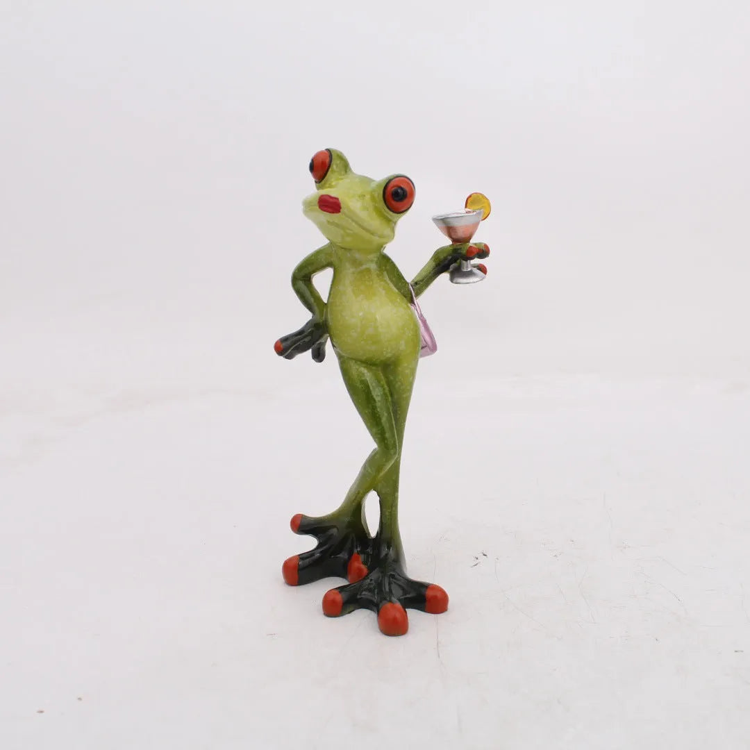 Pastoral style synthetic resin frog figurine for home shelf decoration