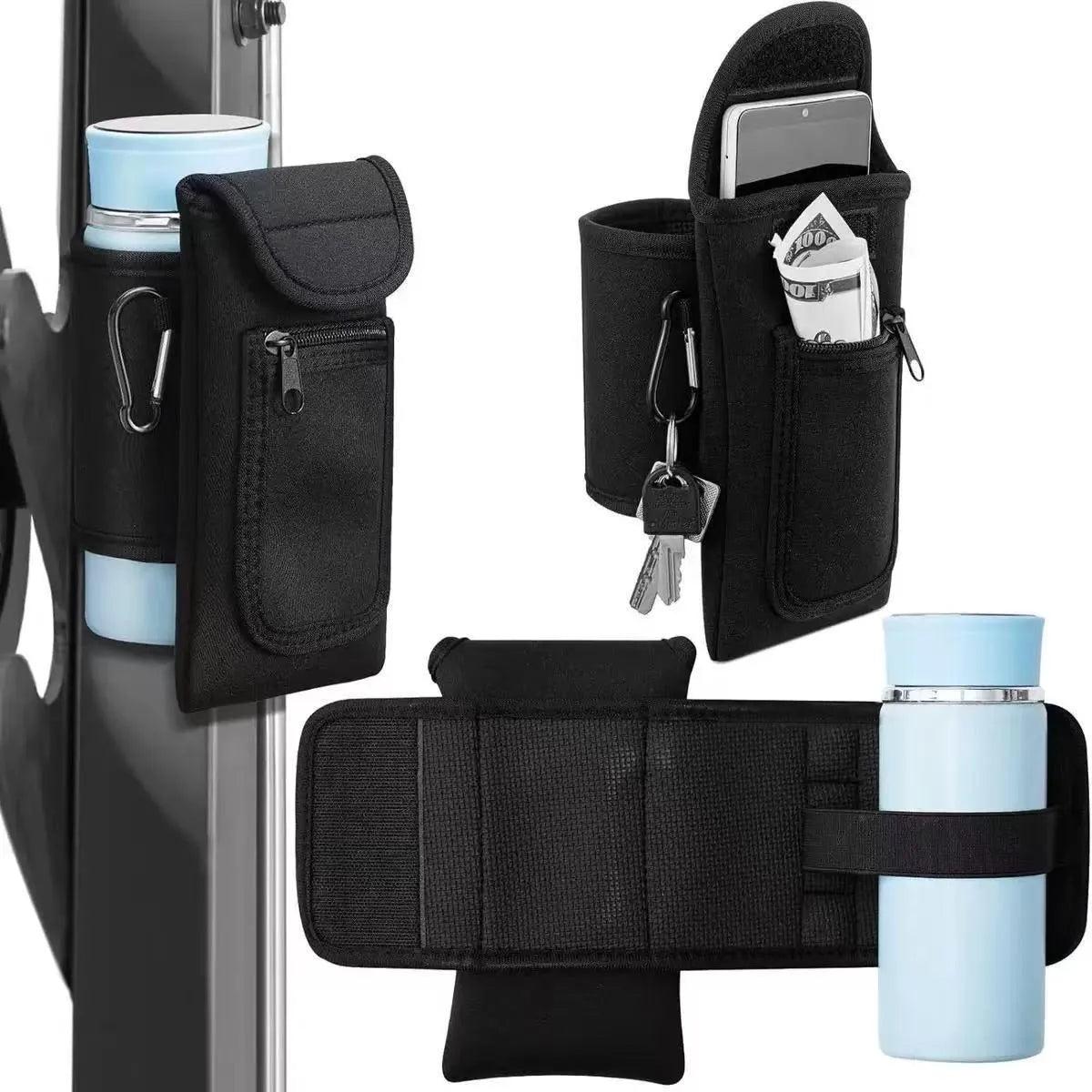 Fabric magnetic cup sleeve for water bottles in various colours including black, grey, pink, and blue
