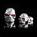 Red skull stud earrings with ghost head design and artificial gemstone eye inlay