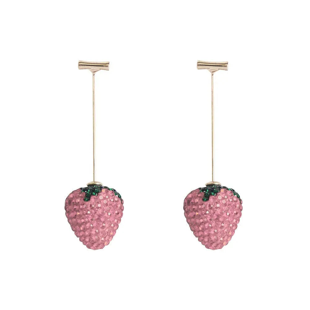 Red geometric strawberry-shaped alloy earrings with spot drill detailing for women