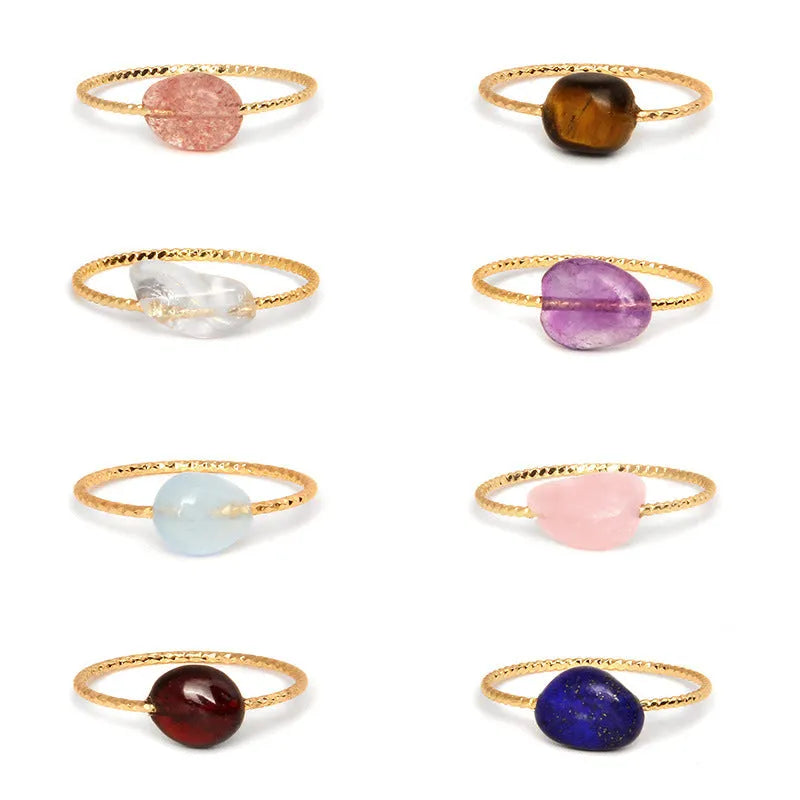 Geometric agate ring with polished cabochon stones in original niche design for women