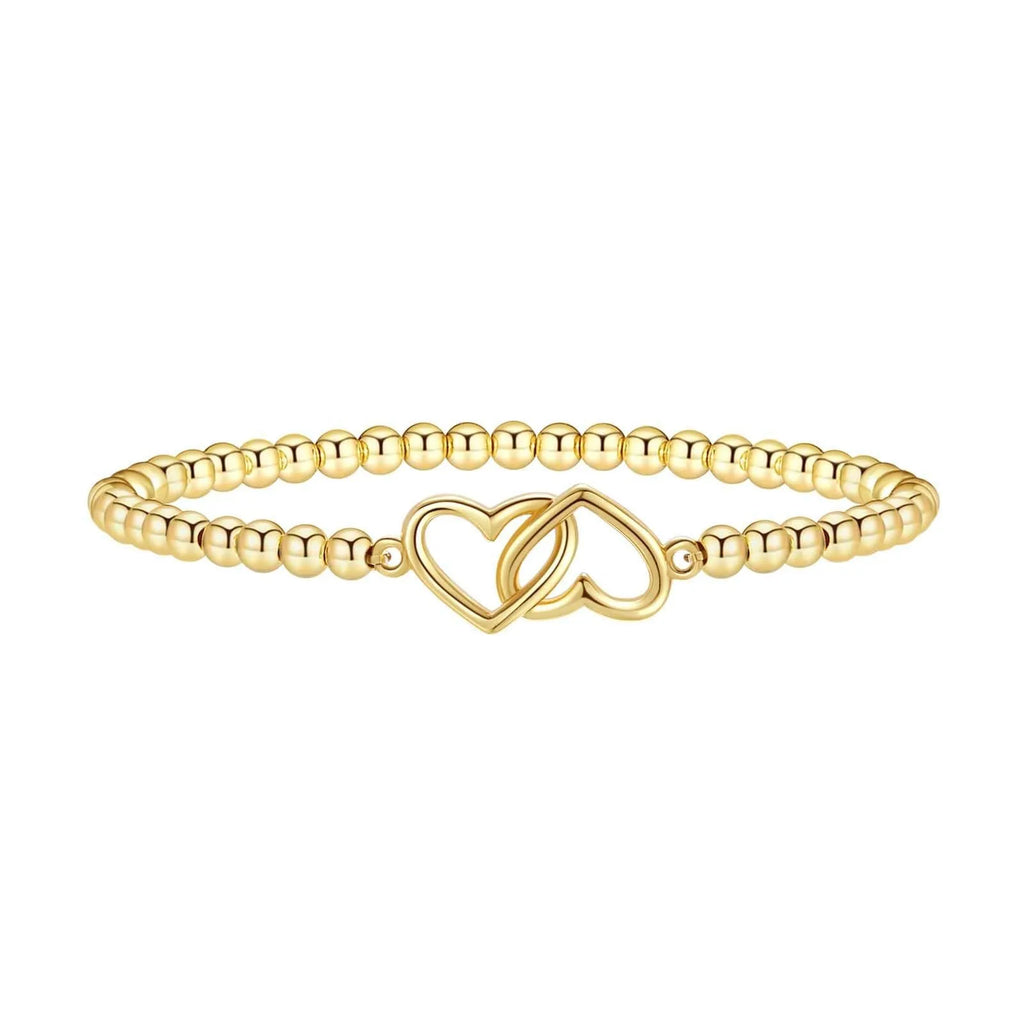 Women's adjustable stainless steel beaded bracelet with geometric round charm in six colour options