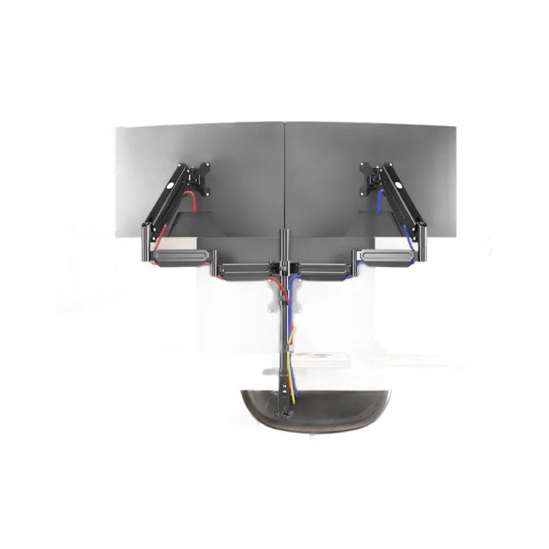 Three-screen monitor stand with dual air pressure arm and cold rolled steel construction