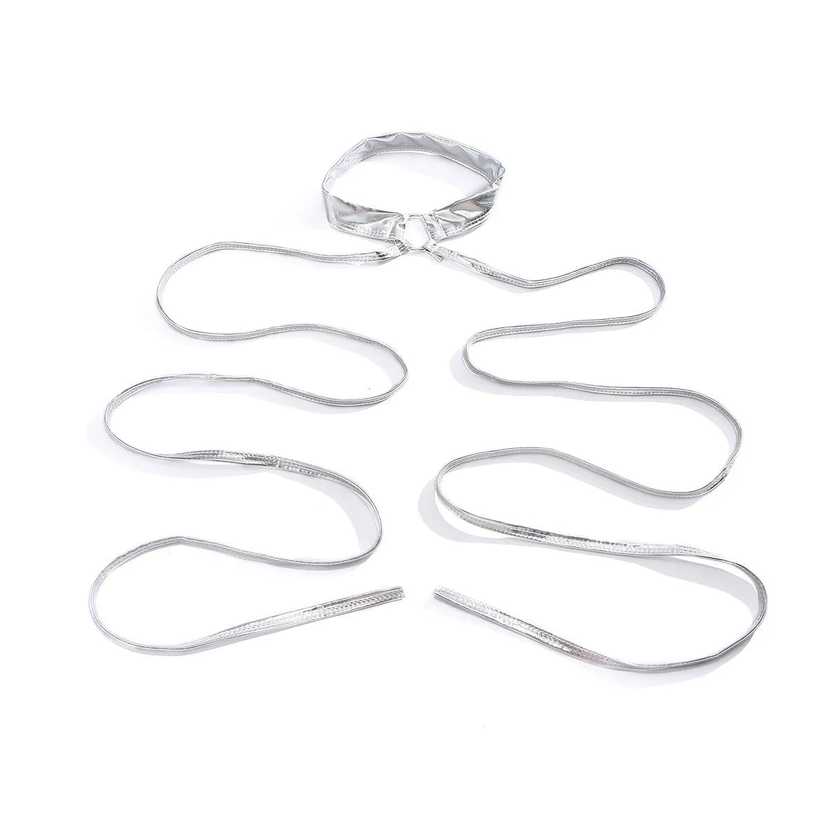 Silver alloy thigh chain with lace-up cross design and geometric elements for women's body jewellery