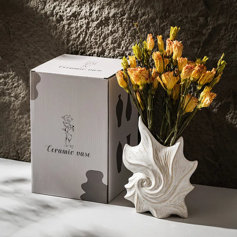 European style ceramic decorative vase with coloured glaze finish in retro creative design