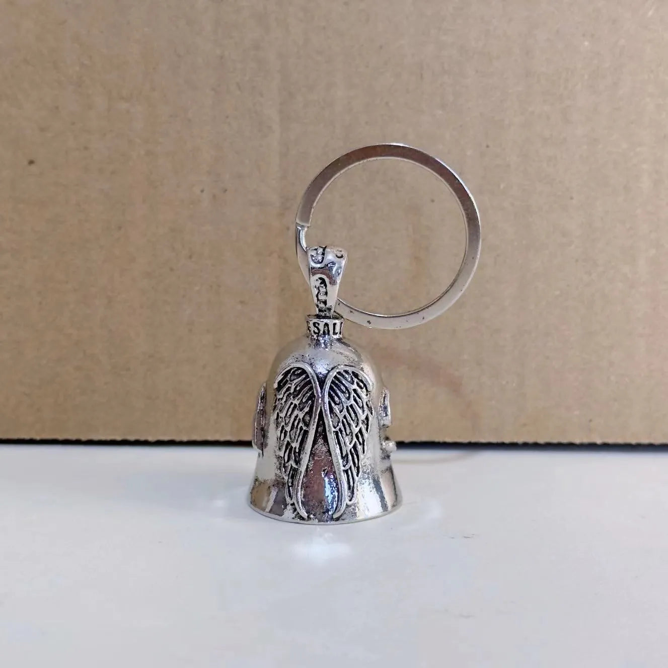 White angel wings necklace and keychain set with vintage electroplating finish