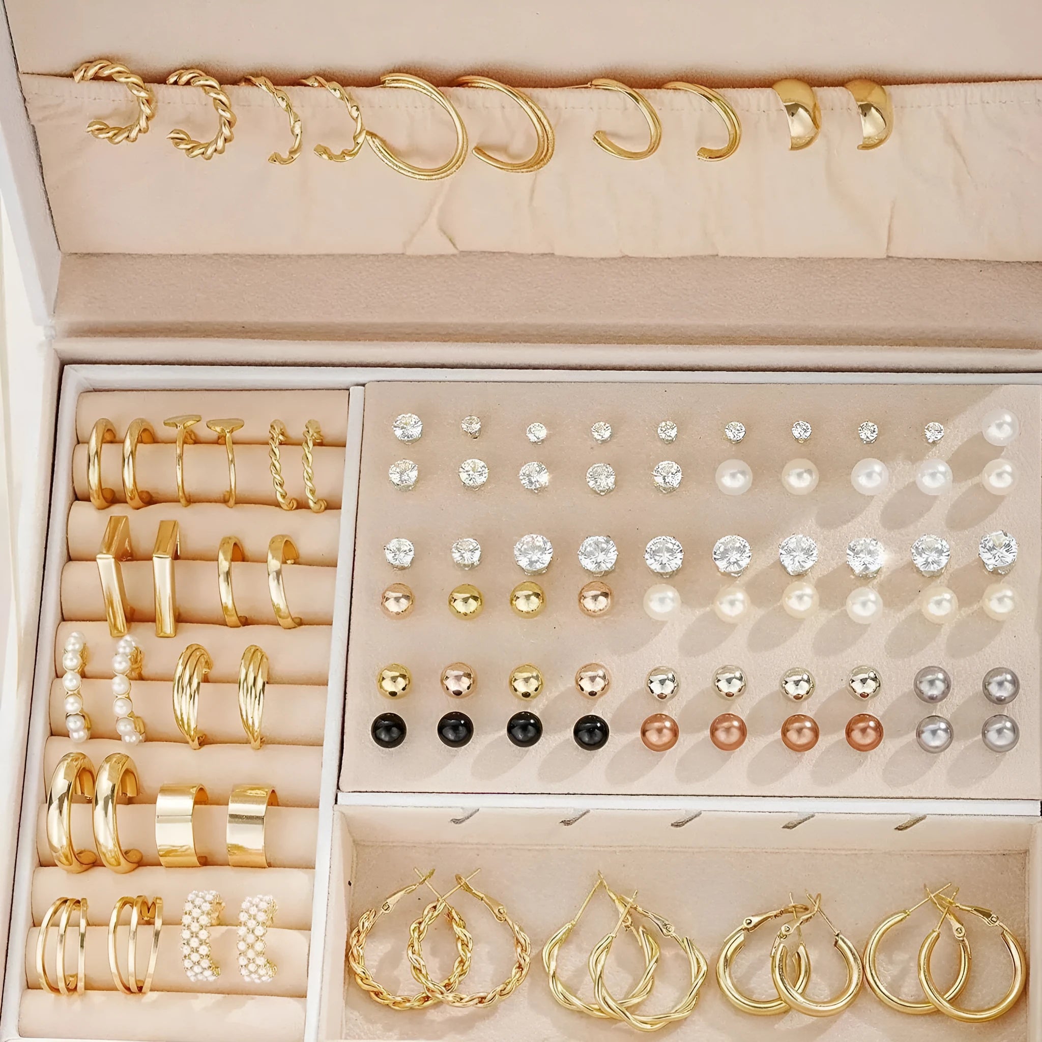108-piece geometric pearl earrings set in gold and yellow electroplated alloy