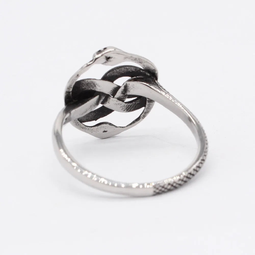 Retro style titanium steel double snake ring in steel colour on size chart