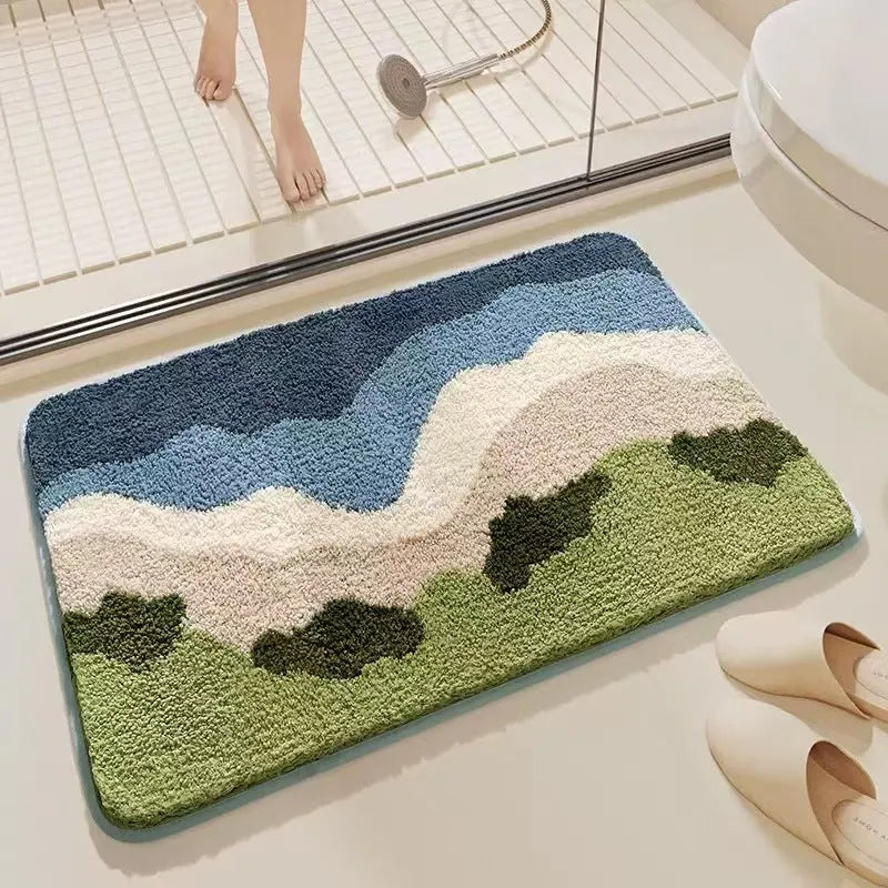 Cashmere carpet floor mat with plastic bottom in rainbow Sky Sea pattern