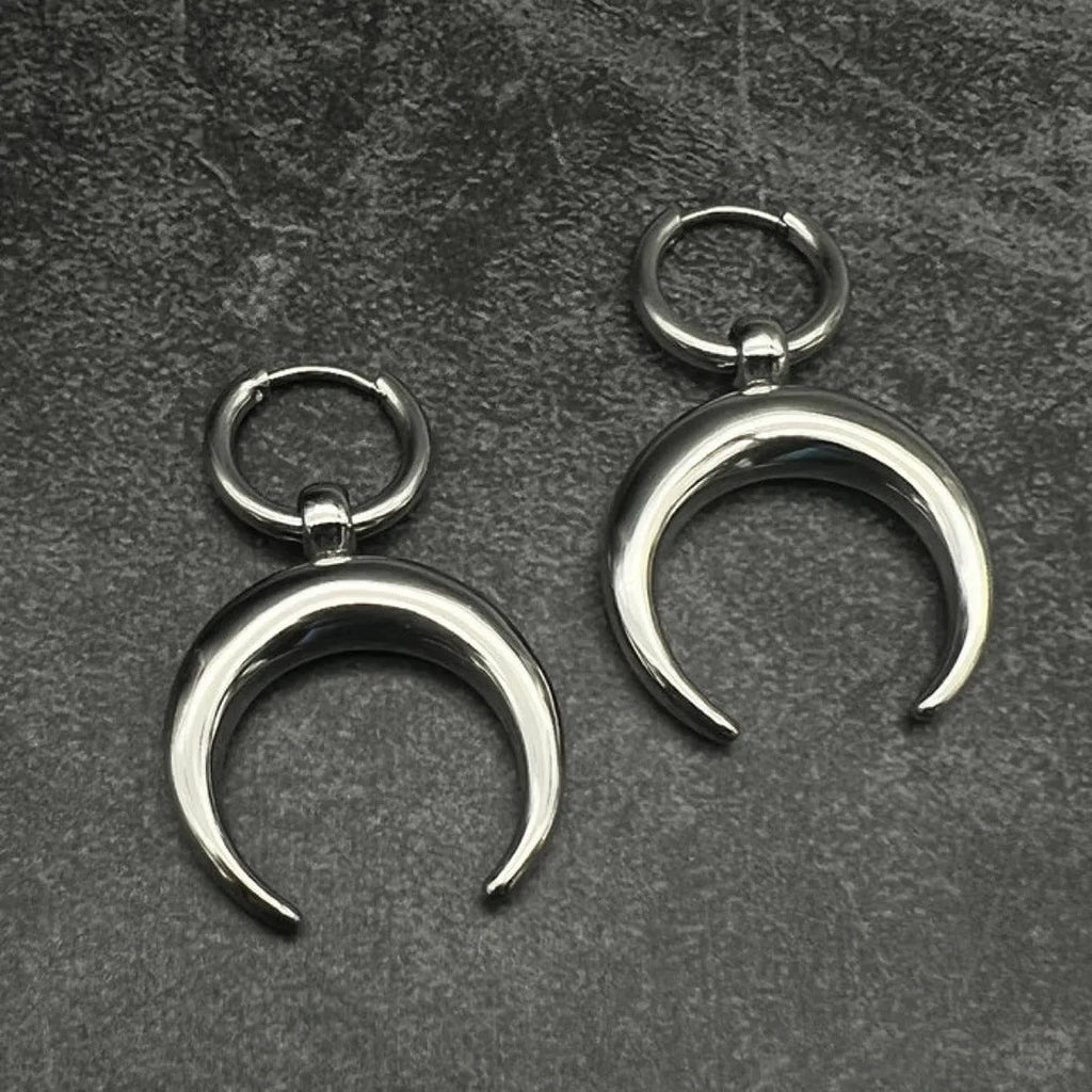 Silver vintage gothic moon hoop earrings with 18K gold-plated alloy and punk style geometric design