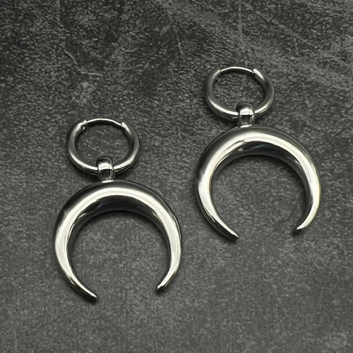 Silver vintage gothic moon hoop earrings with 18K gold-plated alloy and punk style geometric design