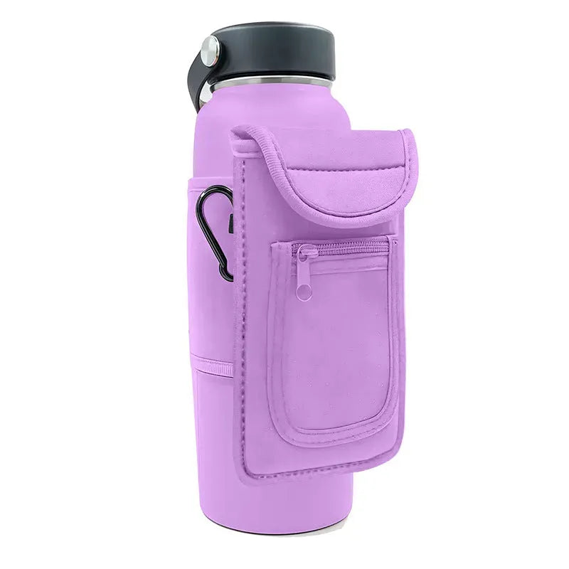 Fabric magnetic cup sleeve for water bottles in various colours including black, grey, pink, and blue