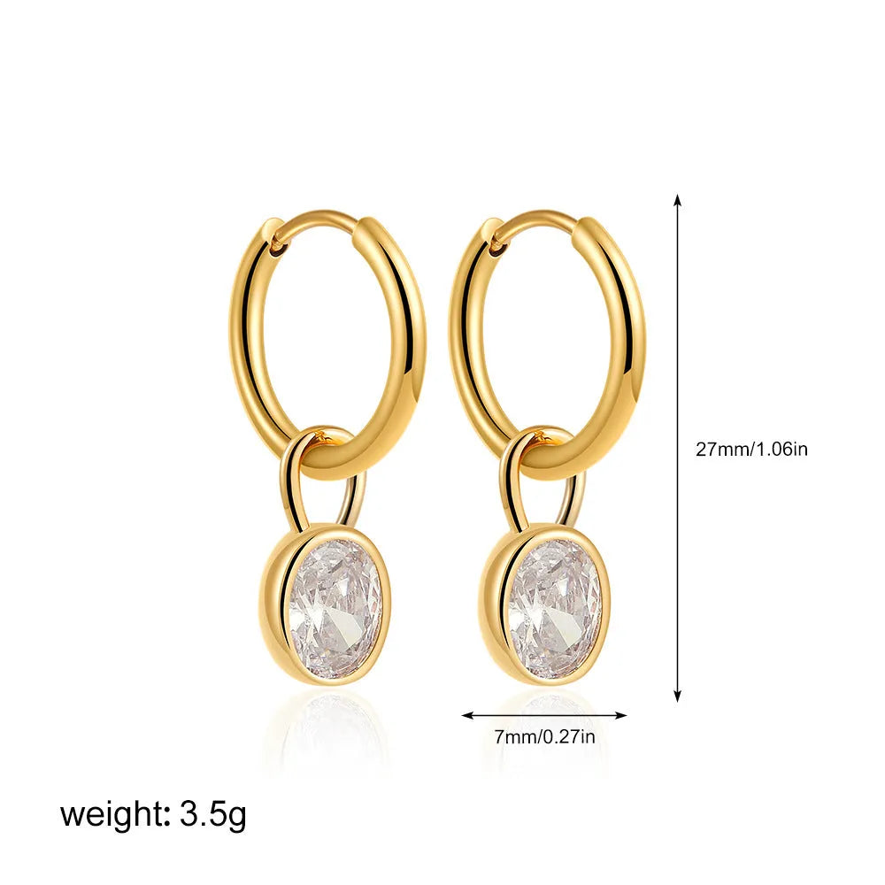 Women's oval zircon earrings in six colours with copper alloy setting and retro styling