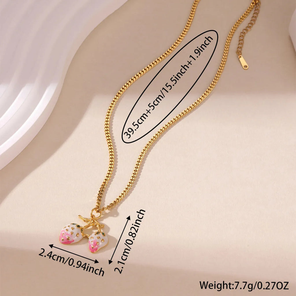 Strawberry necklace pendant in red or white gradient colour on alloy chain