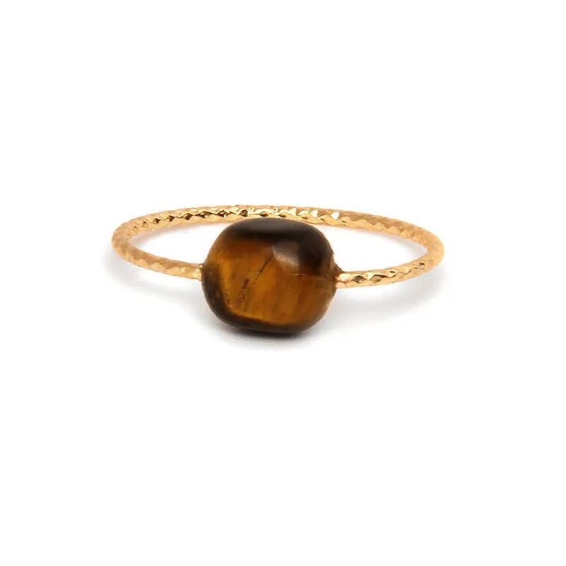 Geometric agate ring with polished cabochon stones in original niche design for women