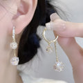 Silver women's earrings with tassel ball and rhinestone confession balloon pendant drop design
