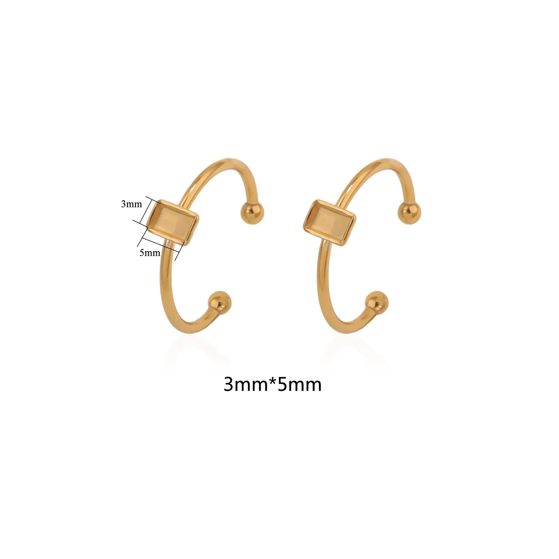 Golden electroplated stainless steel ring settings in various shapes and sizes with ring holder for DIY jewellery