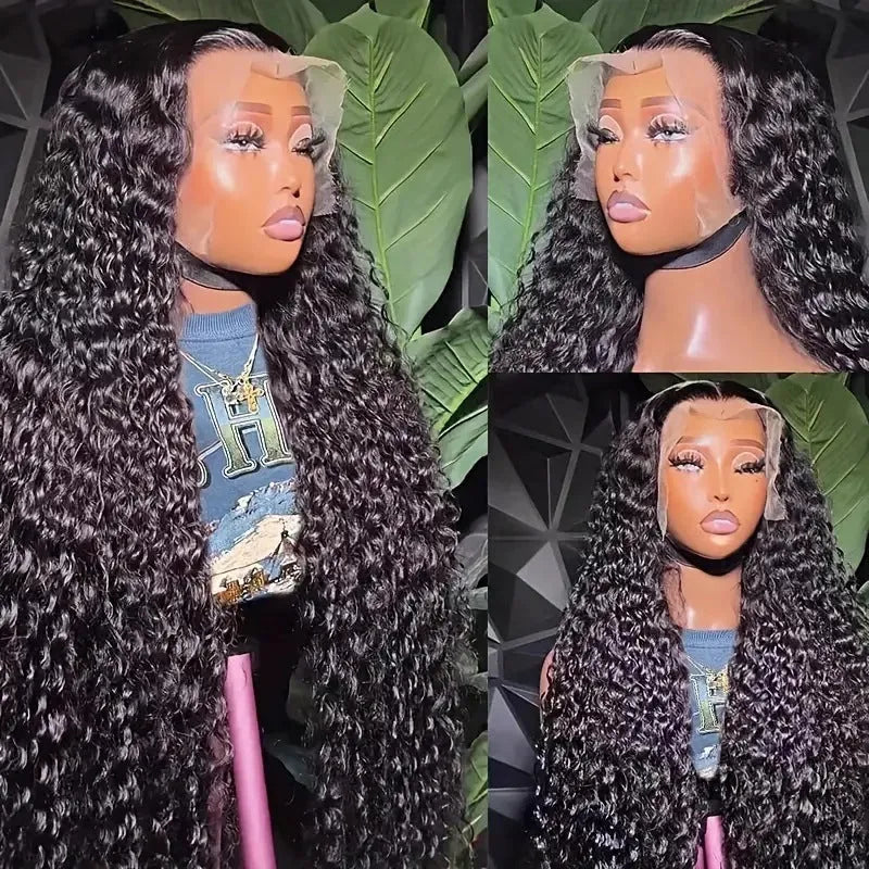 Black long curly lace wig with small roll wound tube afro style on a mannequin head.