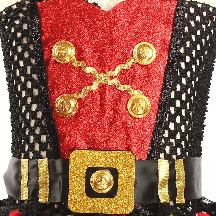 Black pirate costume dress for girls with sequin details and gauze mesh sleeves