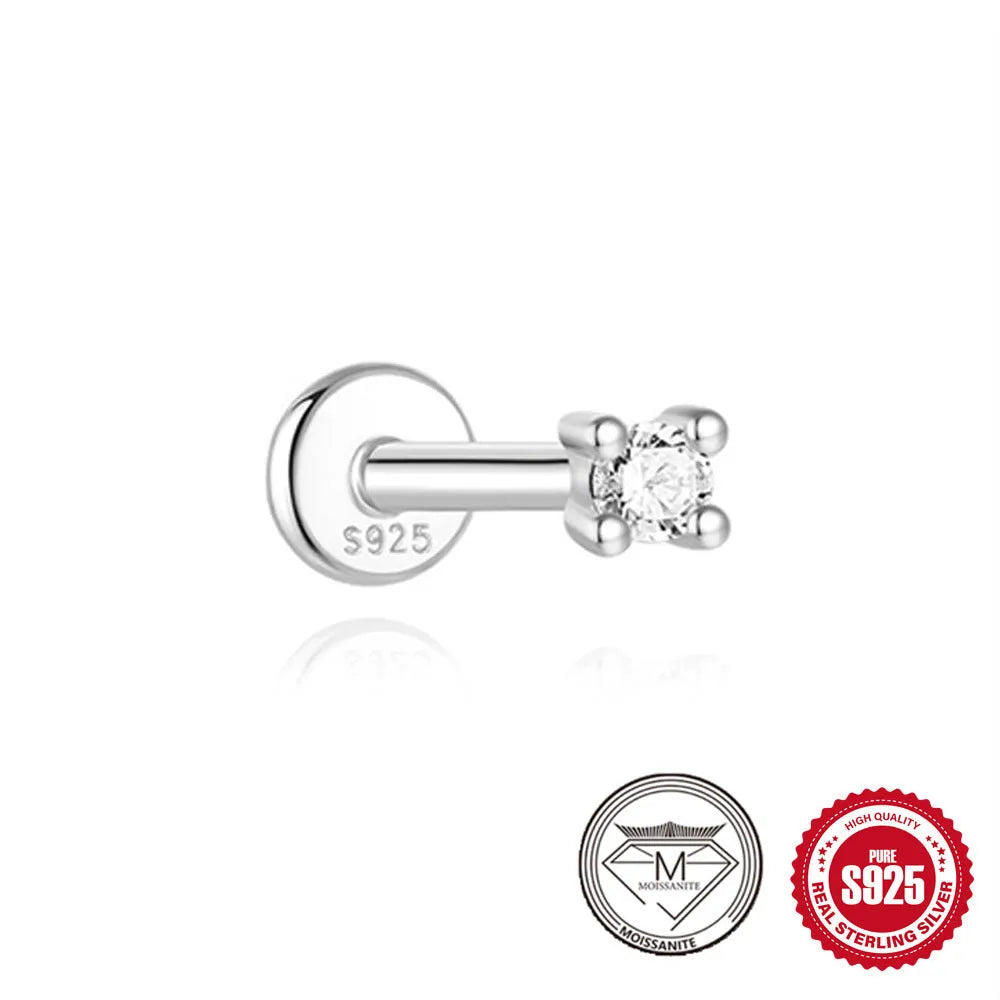 S925 sterling silver geometric stud earrings with petal diamond designs in platinum finish