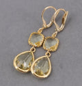 Gold retro geometric long fringe earrings with crystal water droplets on copper construction