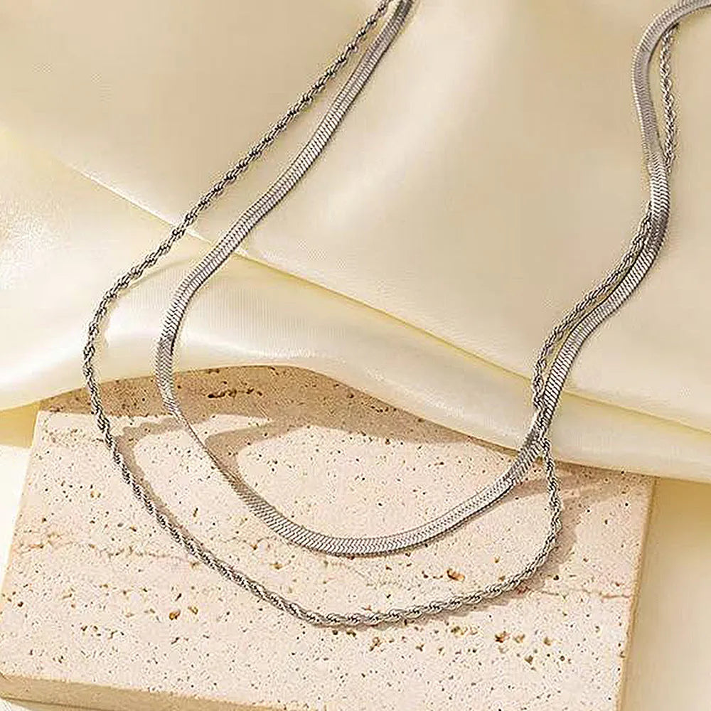 Retro geometric necklace with titanium steel pendant and adjustable snake bones chain