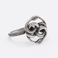 Retro style titanium steel double snake ring in steel colour on size chart