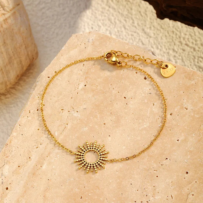 Sunflower series women's necklace and bracelet set with 14K gold plating on stainless steel