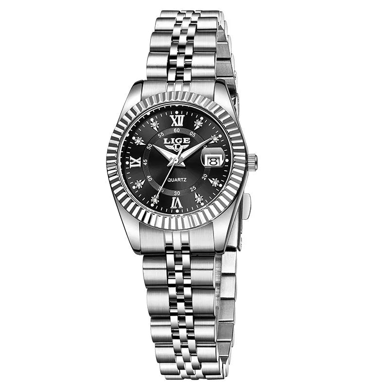 Women's waterproof quartz fashion watch with 10mm thickness in gold, silver, and metallic colour variations