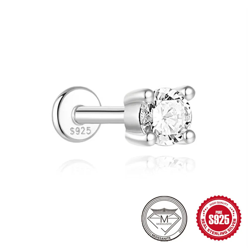 S925 sterling silver geometric stud earrings with petal diamond designs in platinum finish