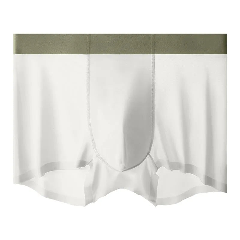 Men's bean green Ice Silk shorts with mid-waist fit and seamless design on a neutral background.