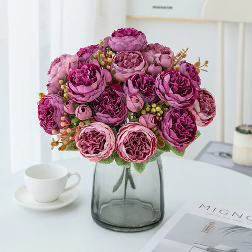 Artificial silk peony bouquet in champagne colour for wedding and home decoration