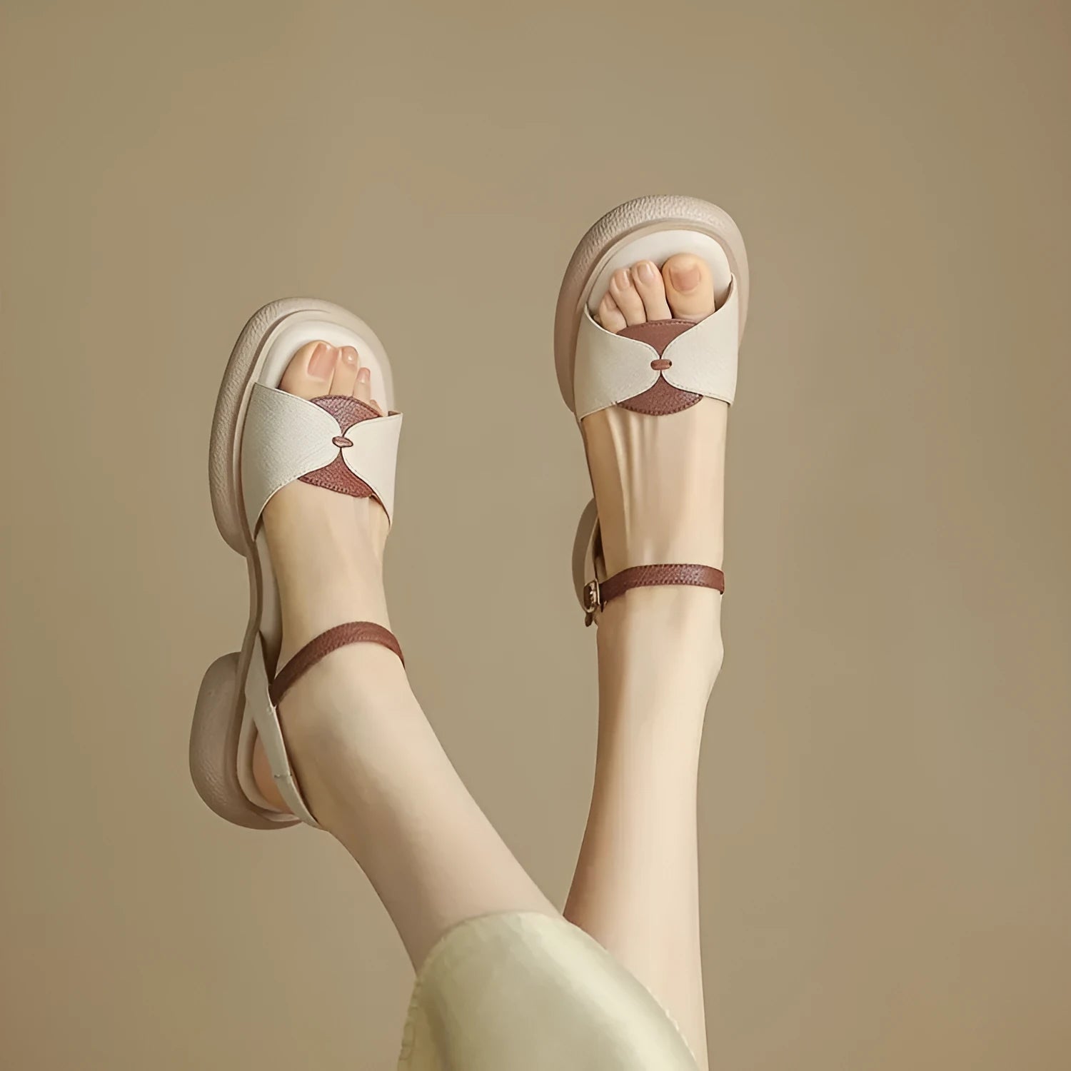 Women's chunky heel platform sandals with open toe in renewable leather