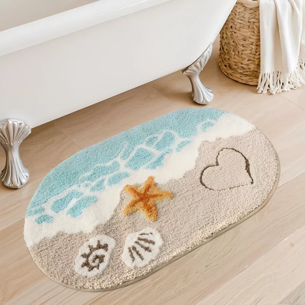 Cashmere carpet floor mat with plastic bottom in rainbow Sky Sea pattern