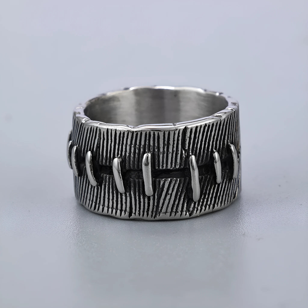 Dark punk titanium steel ring with geometric double ring design in retro colour