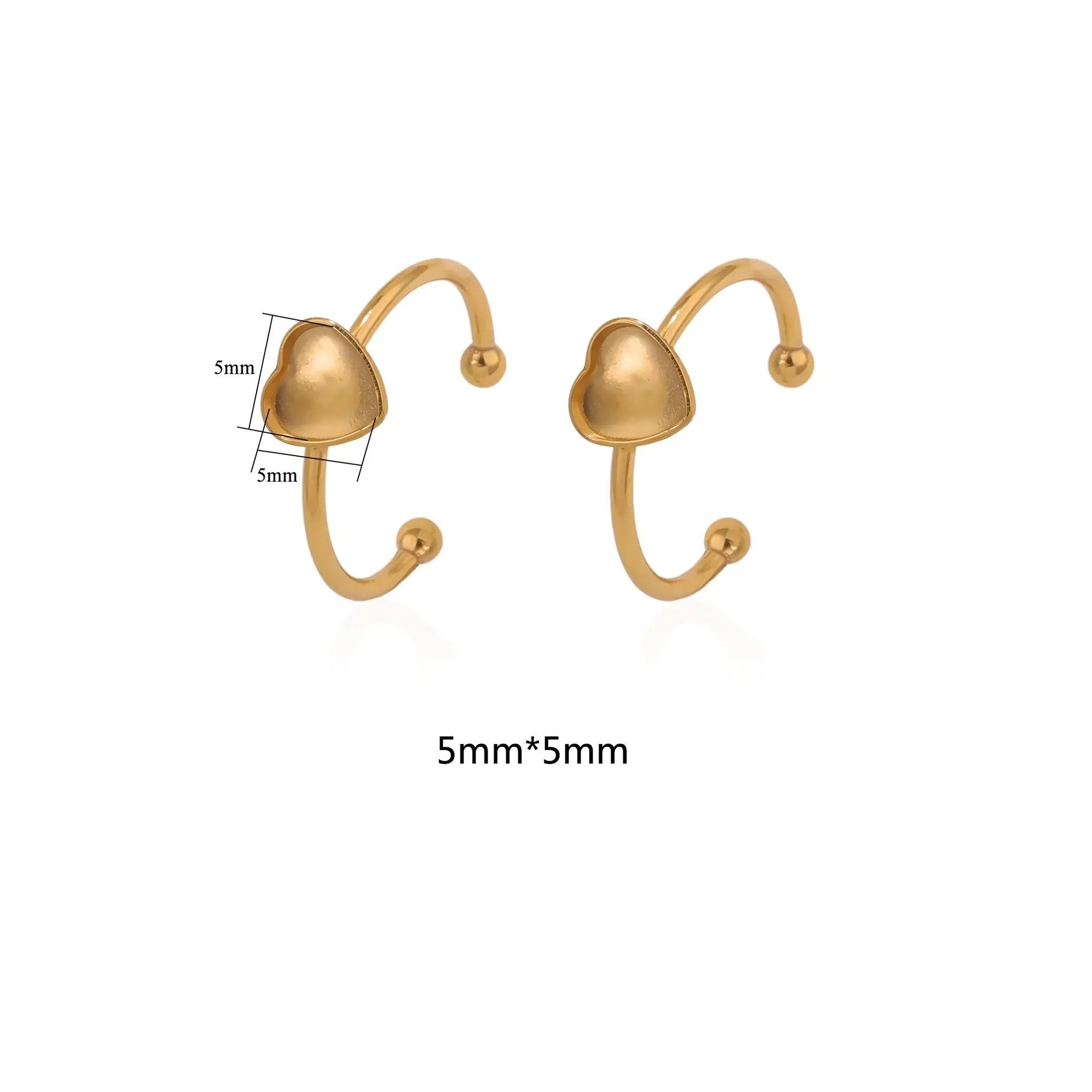 Golden electroplated stainless steel ring settings in various shapes and sizes with ring holder for DIY jewellery