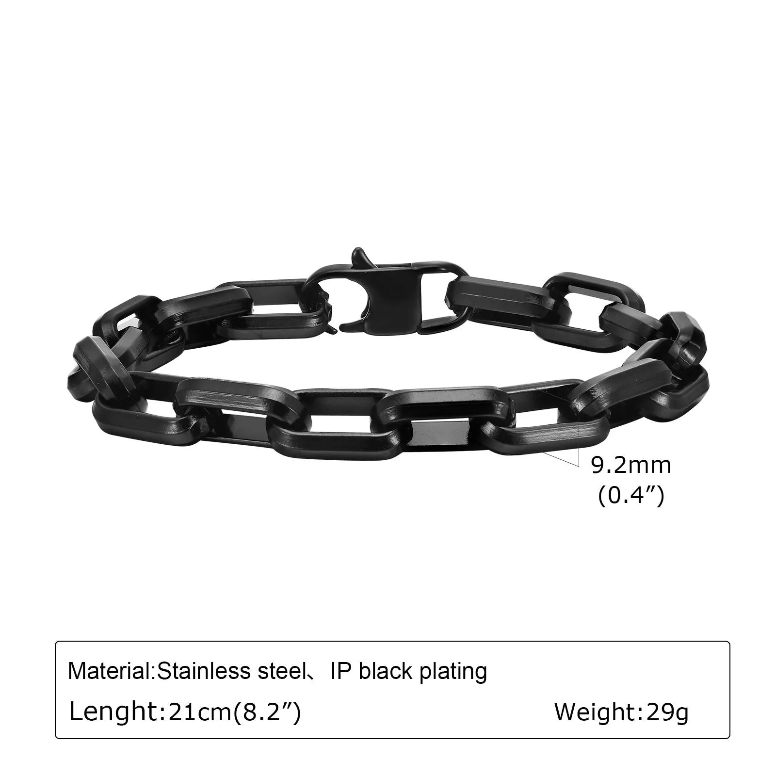 Men's titanium steel bracelet with square chain links in black, gold, retro or steel colours