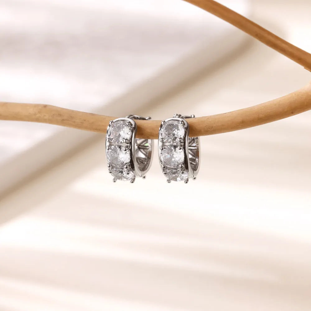 Women's stainless steel U-shaped ear clip earrings with inlaid zircon detailing in colour E5772P
