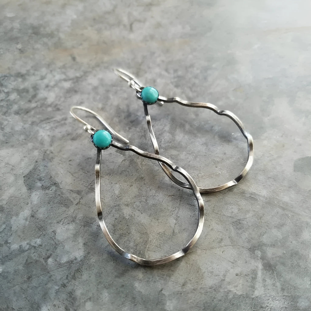 Geometric circle earrings in antique silver colour with bohemian vintage style