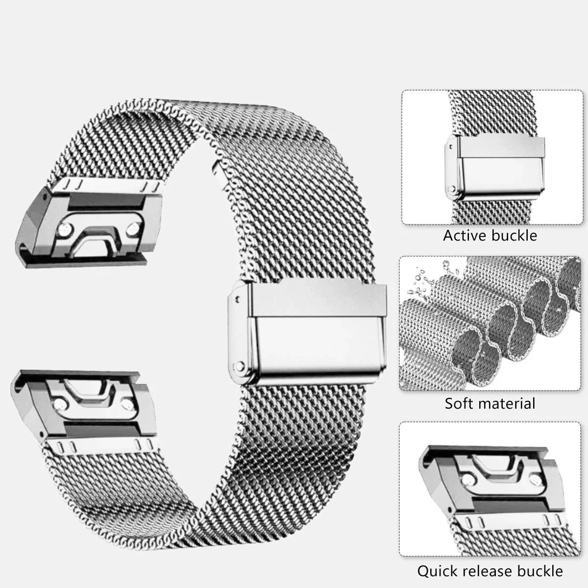 Stainless steel strap for Garmin Fenix 7X 7Pro 6X 6 watches in silver, black, gold, rose gold colours