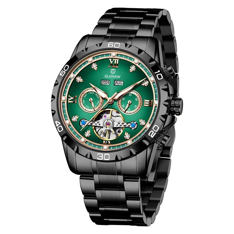 Men's automatic mechanical watch with stainless steel strap and business styling