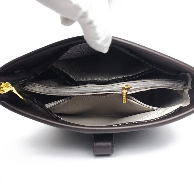 Korean style soft PU leather bucket messenger bag with dual straps in black colour