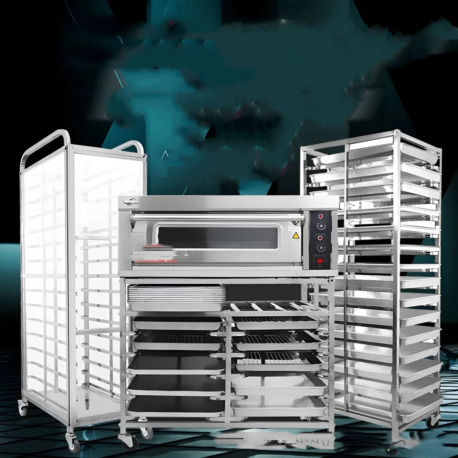 Stainless steel baking tray rack with six layers for 40x60cm commercial trays.