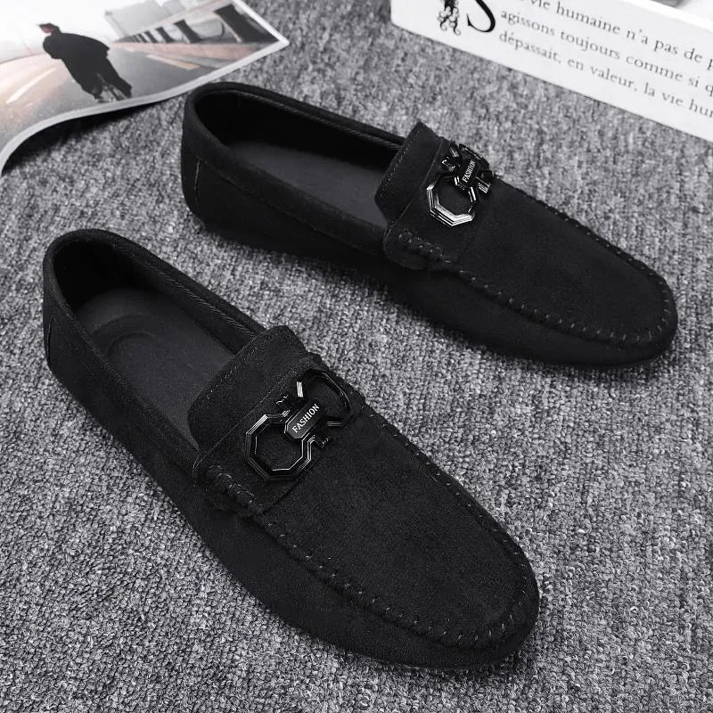 Men's black and grey suede and leather casual shoes with rubber sole