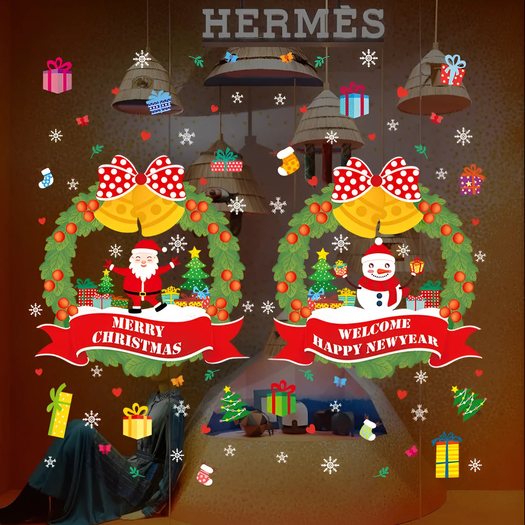 Large format non-adhesive Christmas static wall sticker with cartoon design for glass windows