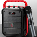 MS62AI portable Bluetooth speaker with wireless microphone showing control buttons and 6.5 inch size