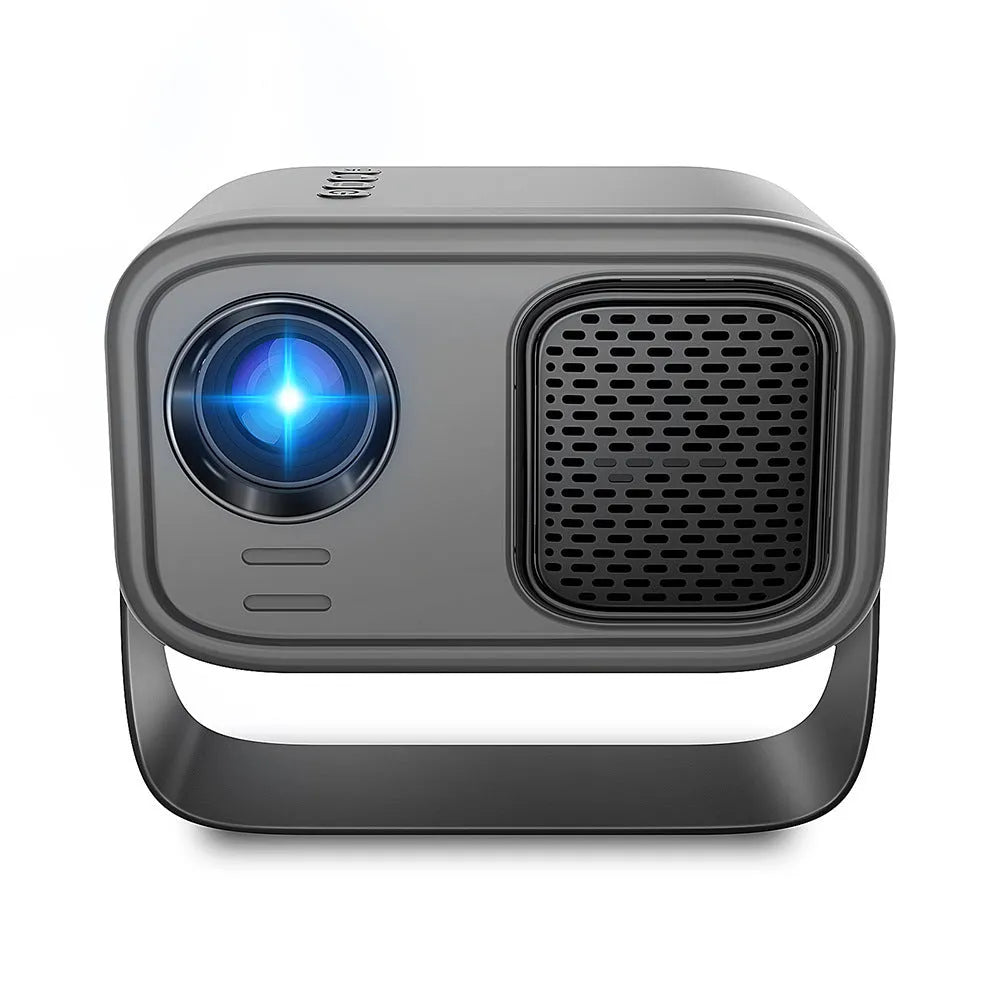 Black HD smart portable projector with remote control and multiple plug formats